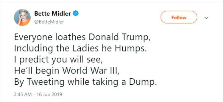 Bette Midler Mocks Trump Administration Through Series of Savage Poems