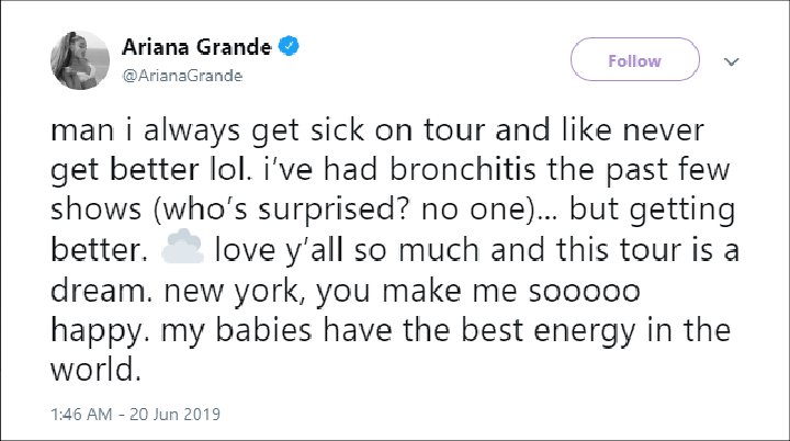 Ariana Grande's Twitter Post.