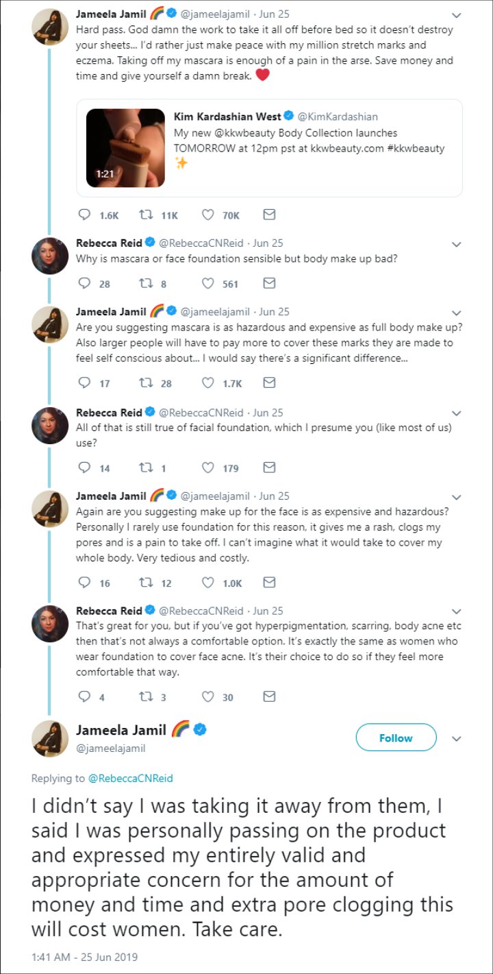 Jameela Jamil Slams Kim Kardashian's Body Make-Up Line