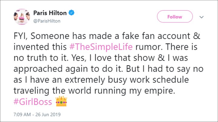Paris Hilton's Twitter account.