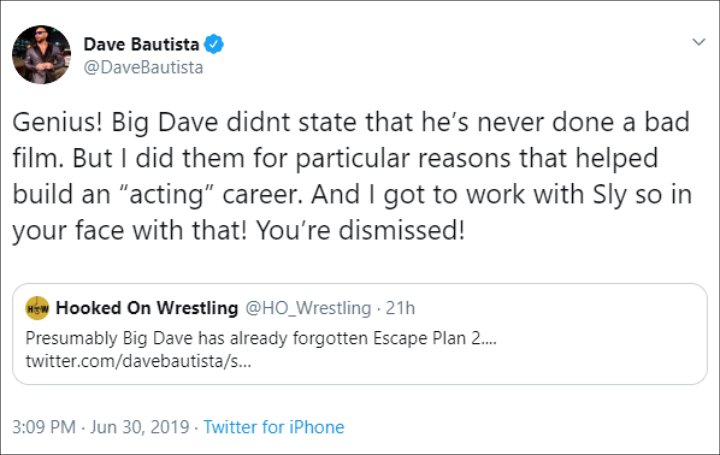Dave Bautista Defends Himself for Starring in 'Escape Plan 2'