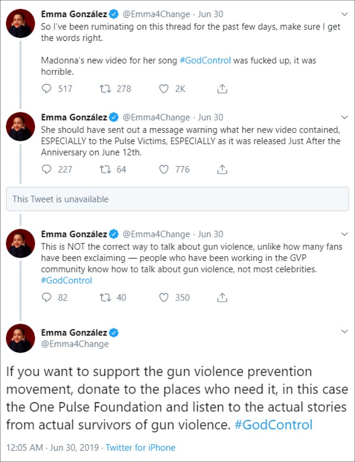 High School Massacre Survivor Emma Gonzalez Blasts Madonna for 'Gun Control' Video