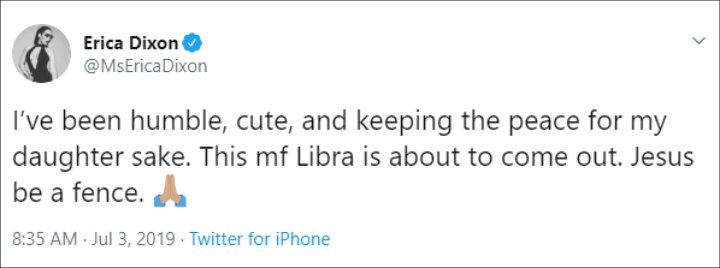 Erica Dixon's Twitter post.
