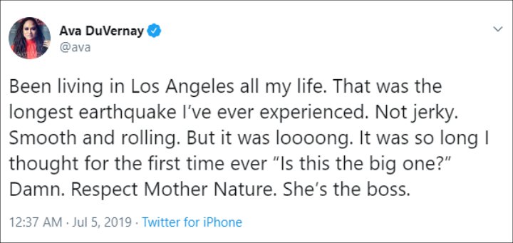Ava DuVernay Tweets About Los Angeles Earthquake