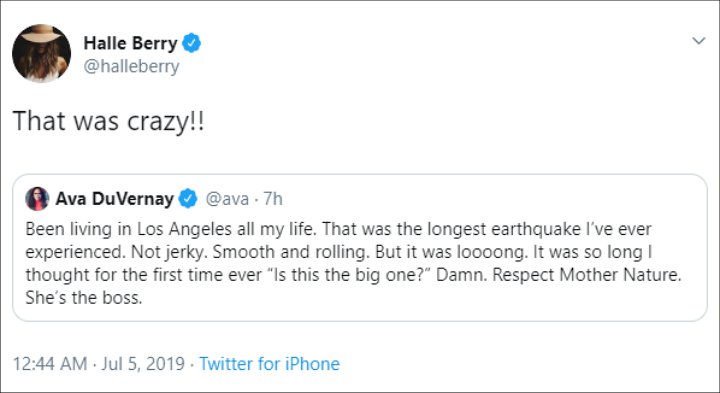 Halle Berry Tweets About Los Angeles Earthquake