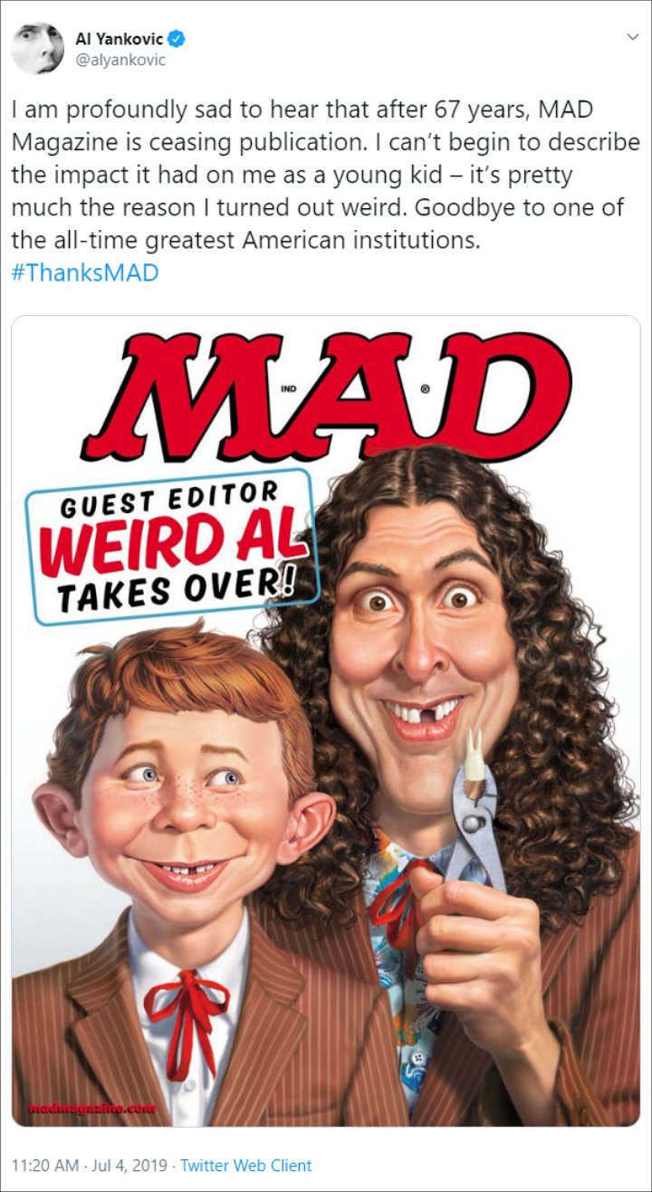 Weird Al Yankovic Reacts to the Demise of Mad Magazine