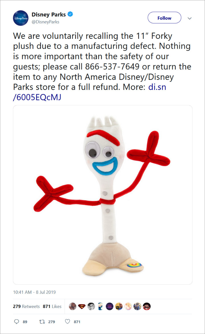 Disney Recalls 'Toy Story 4' Forky Plush Due to Choking Hazard