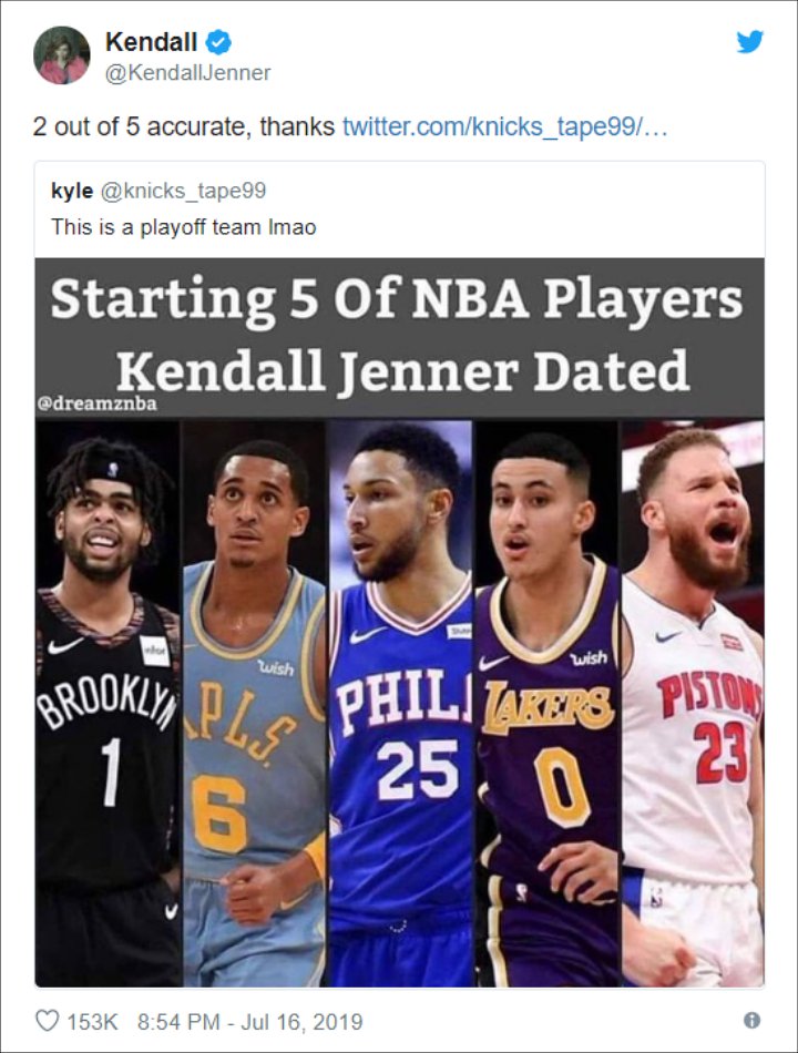 Kendall Jenner Shuts Down Meme Poking Fun at Her History of NBA Player Boyfriends