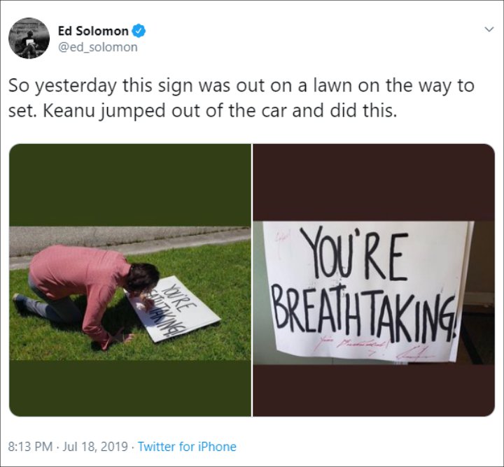 Keanu Reeves Leaves Sweet Message on Fans' Yard Sign