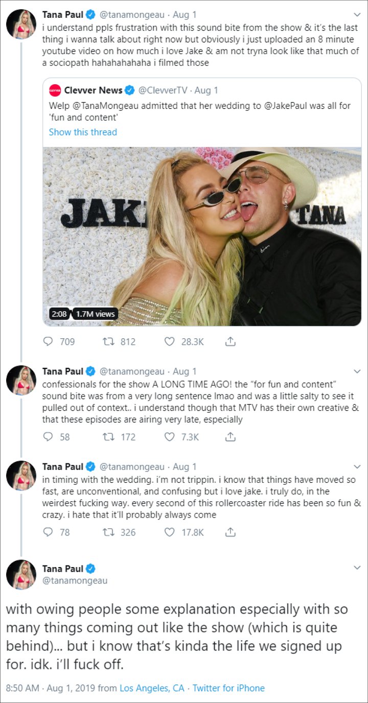 Tana Mongeau Defends Jake Paul Wedding