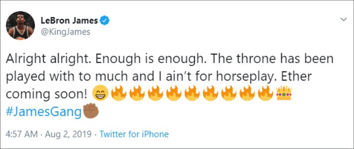 LeBron James' Twitter post.