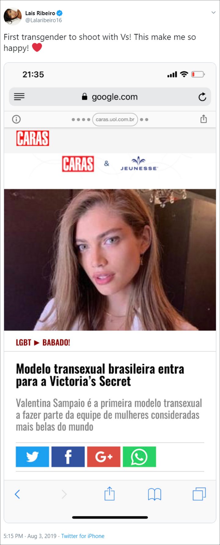 Valentina Sampaio Makes History as Victoria Secret's First Transgender Model