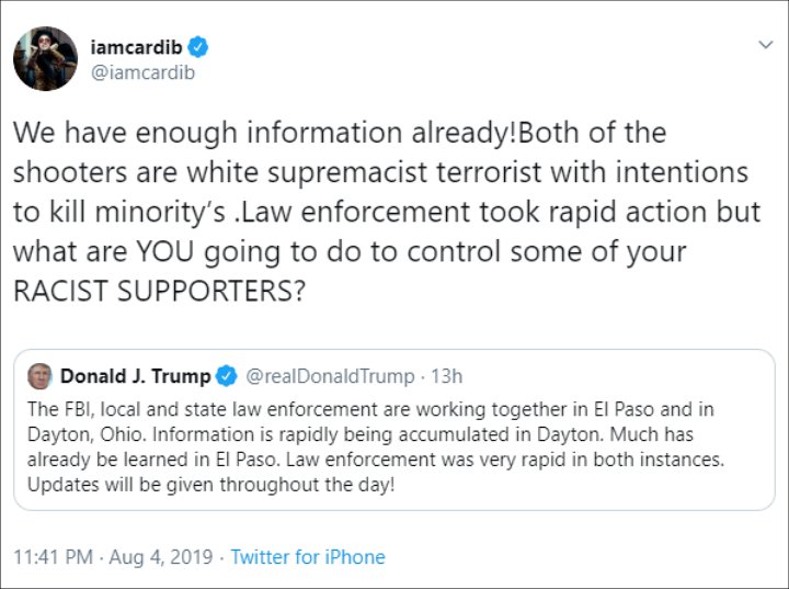 Cardi B's Twitter post.