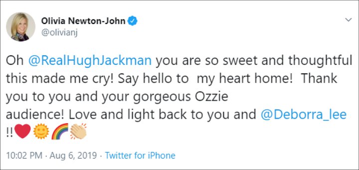Olivia Newton-John Reacts to Hugh Jackman's Touching Tribute Amid Her Stage-4 Cancer Battle