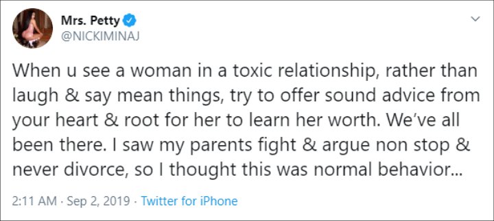 Nicki Minaj Reveals She Was in an Abusive Relationship