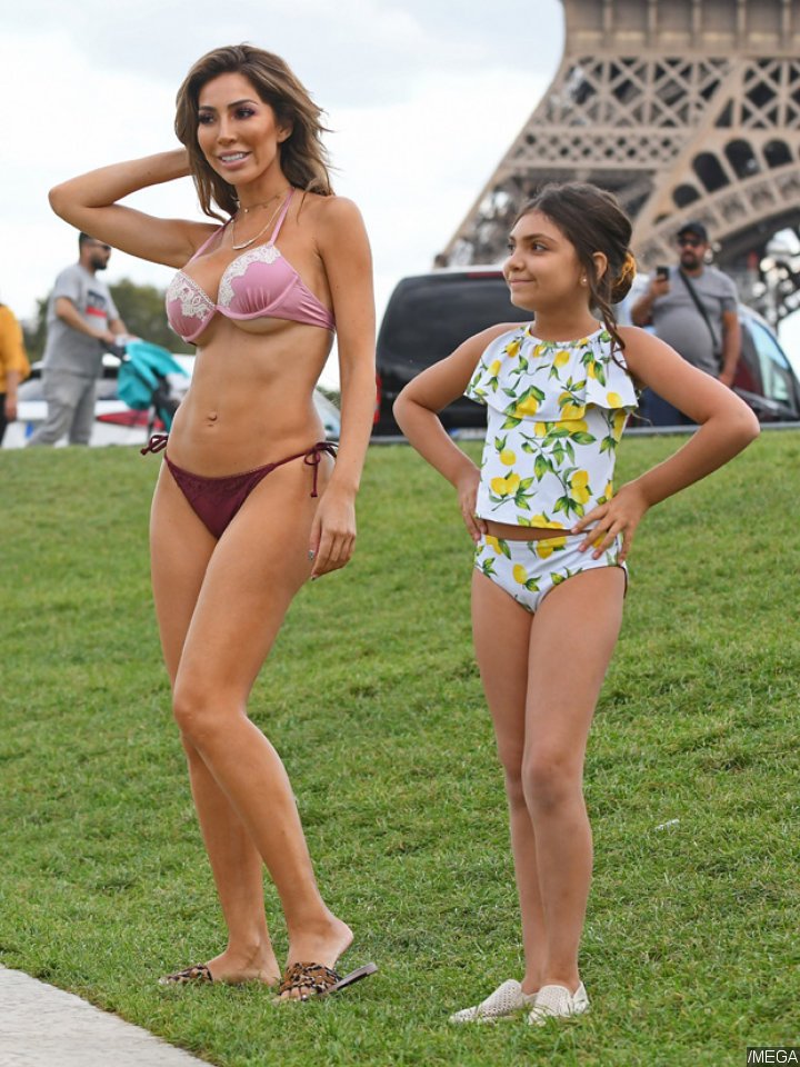 Farrah Abraham and daughter Sophia rocked bikinis in front of Eiffel Tower....