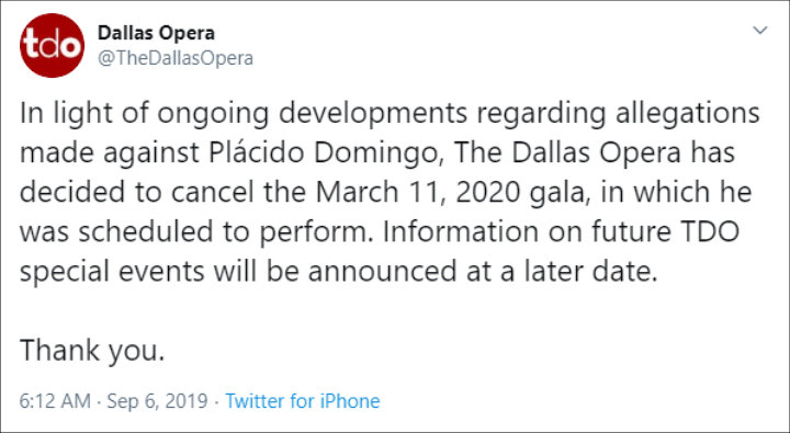 Placido Domingo's concert got canceled over sexual harassment scandal