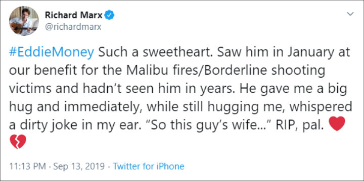 Richard Marx Pays Tribute to Late Eddie Money