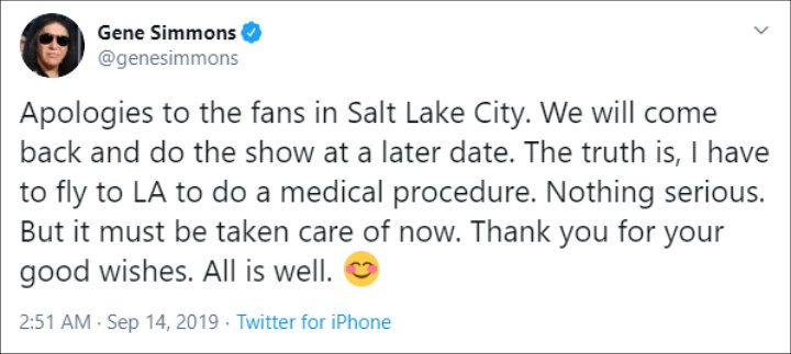 Gene Simmons apologizes to fans