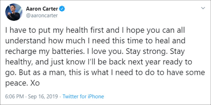 Aaron Carter vowed to be back next year