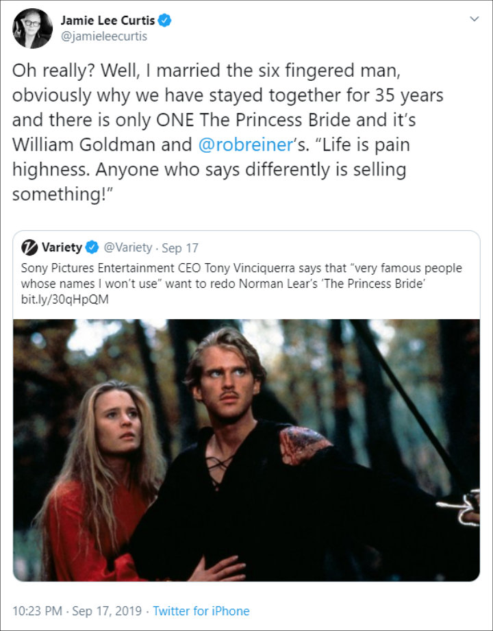Jamie Lee Curtis Slams Idea of 'The Princess Bride' Remake