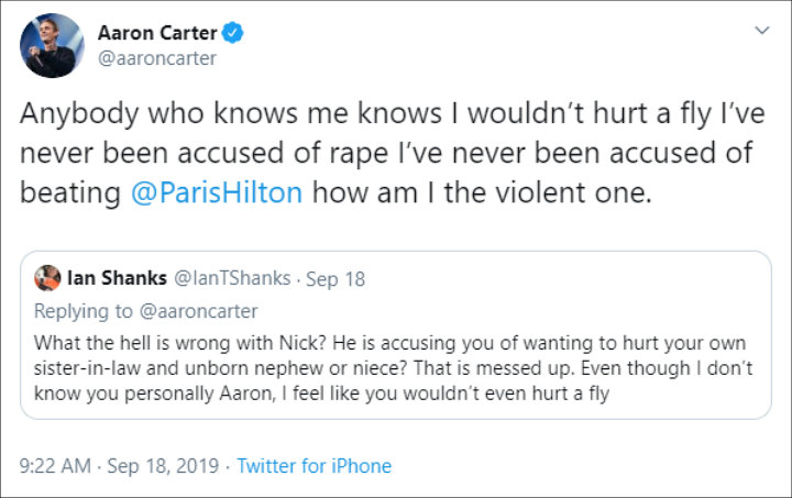 Aaron Carter Denies Brother Nick's Threat Claim