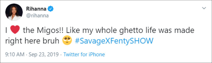 Rihanna praised Migos