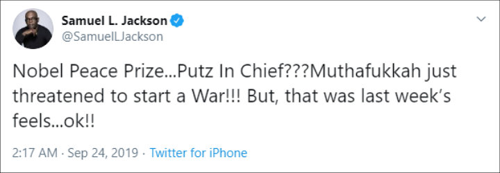 Samuel L. Jackson Rips Donald Trump for Claiming He Deserves Nobel Peace Prize