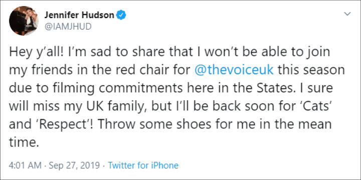 Jennifer Hudson apologizes to fans