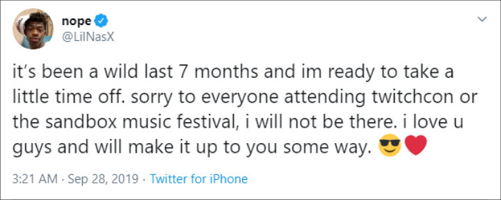 Lil Nas X's Announcement on Twitter