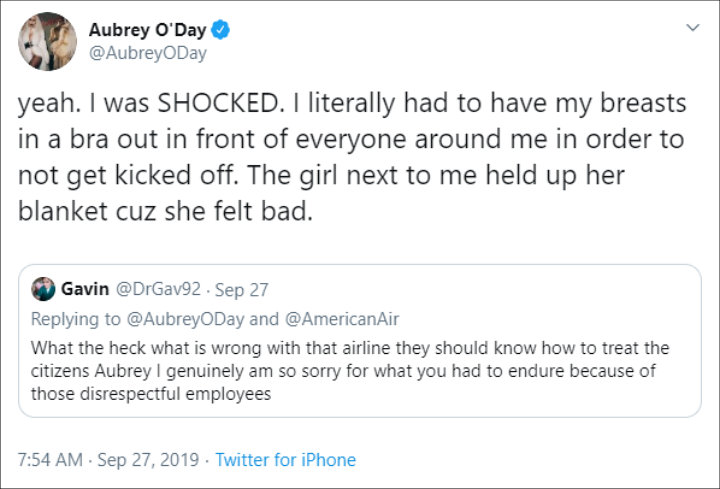 Aubrey O'Day Accuses Male Flight Attendant of Forcing Her to Undress in Public