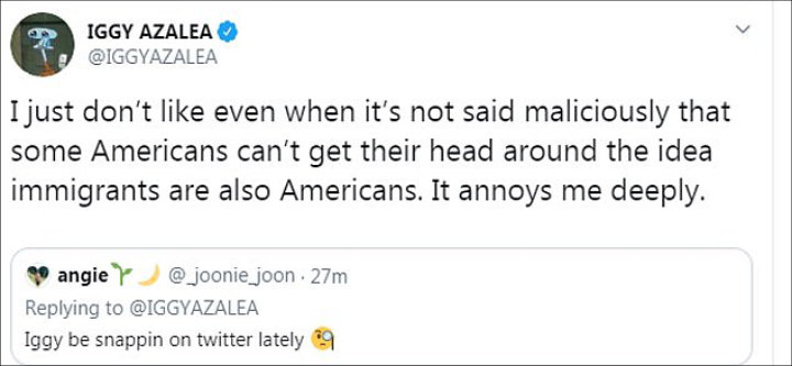 Iggy Azalea lectures fans about immigrants