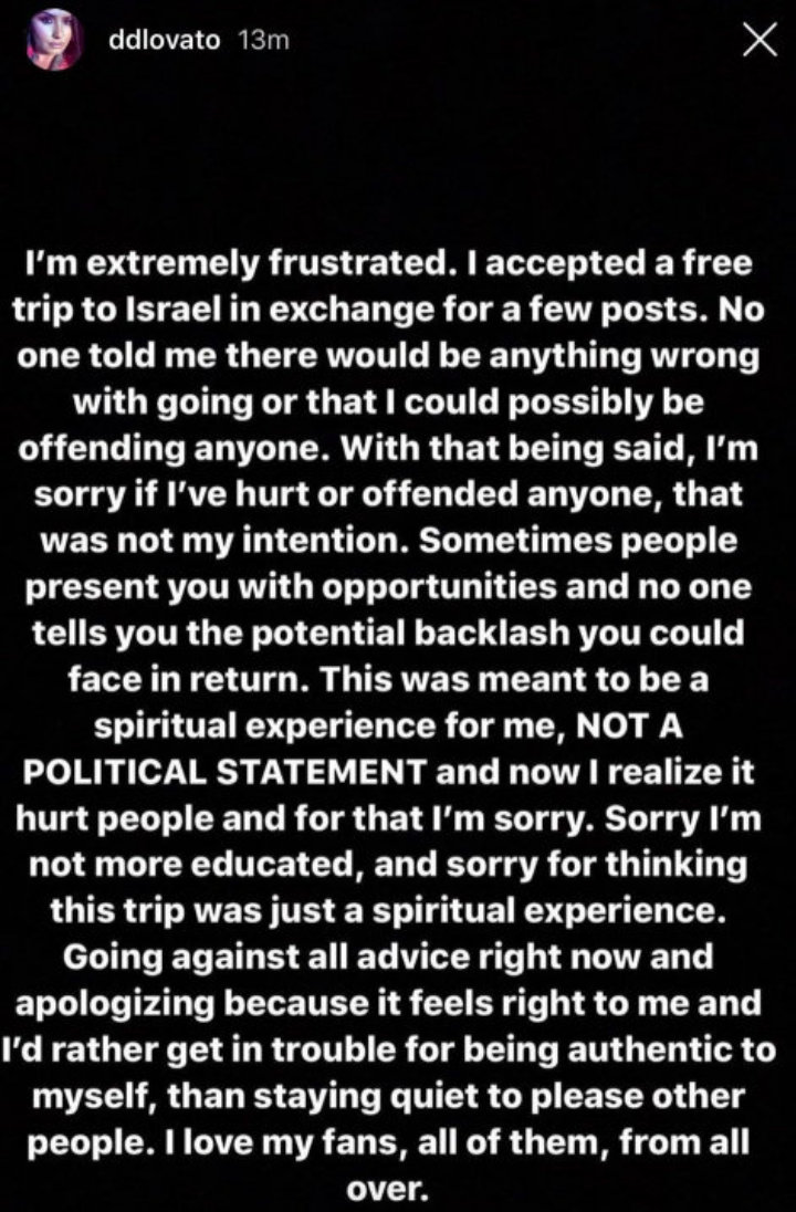 Demi Lovato apologizes to fans