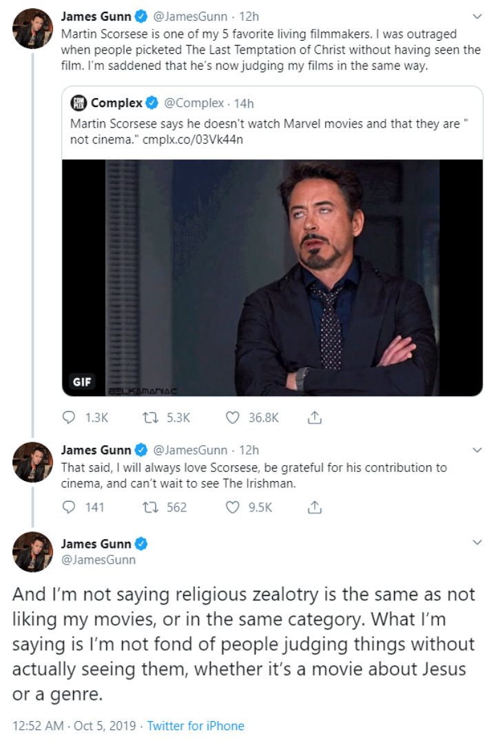 James Gunn Reacts to Martin Scorsese's Comment on Marvel Films