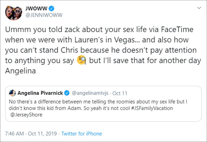 JWoww Calls Out Angelina Pivarnick on Twitter After Groping Allegations Against Her Boyfriend Zack Clayton Carpinello