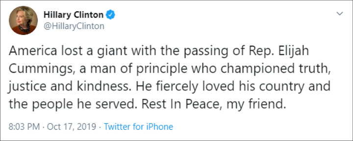 Hillary Clinton Paid Tribute to Elijah Cummings