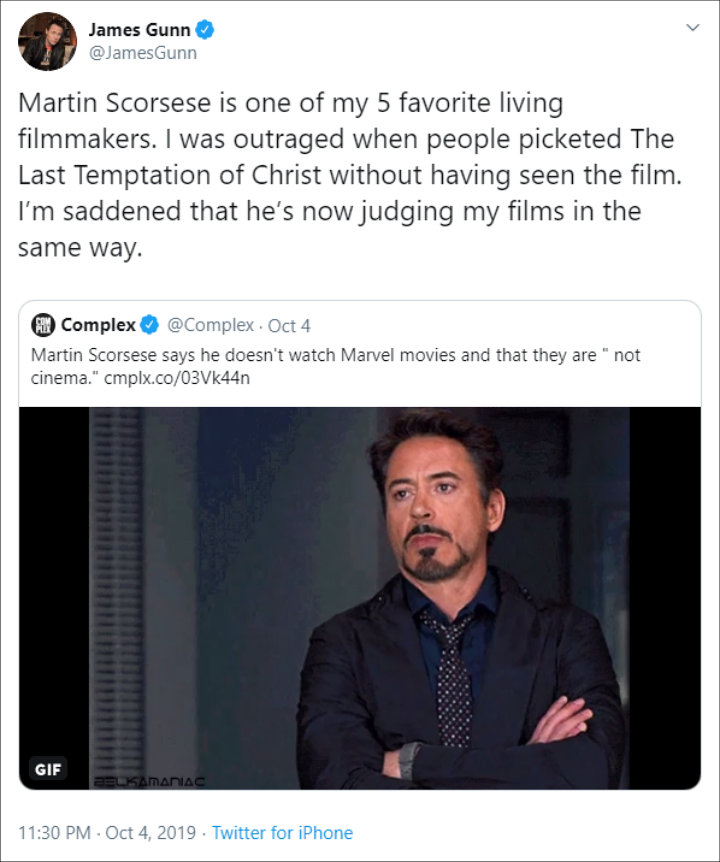 Hames Gunn commented on the criticism