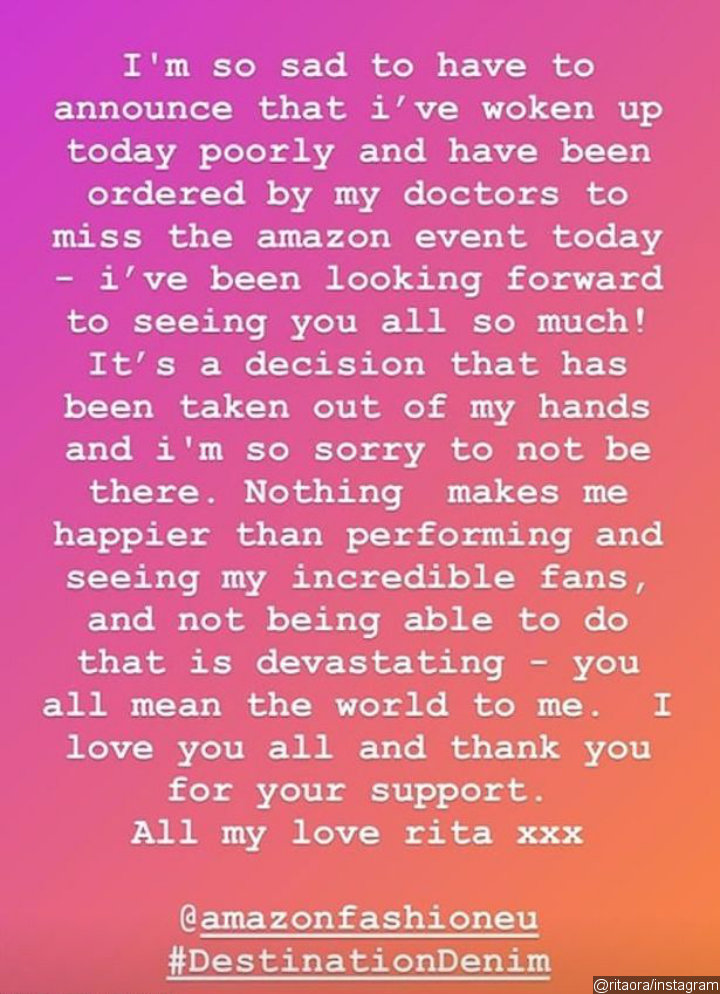 Rita Ora apologizes and thanks her fans
