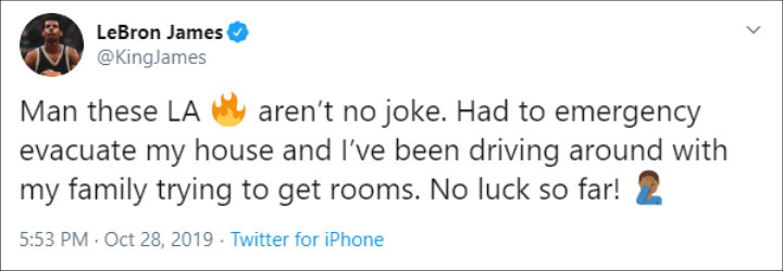 LeBron James Tweets About Mandatory Evacuation Due to Getty Fire