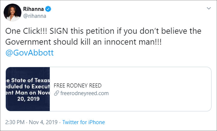 Rihanna Pushes for Release of Death Row Inmate Rodney Reed