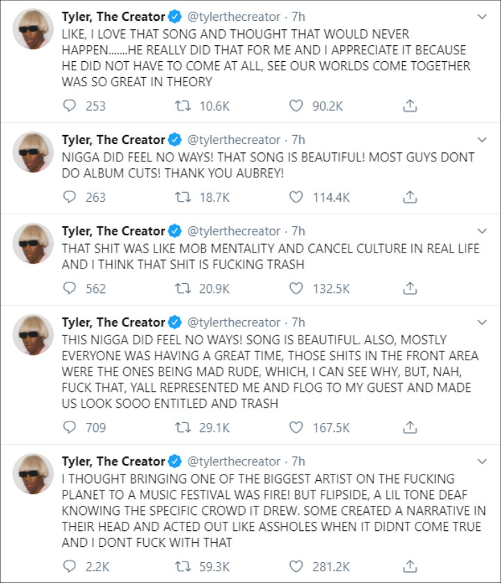 Tyler, the Creator Slams Fans for Booing Drake Off Stage