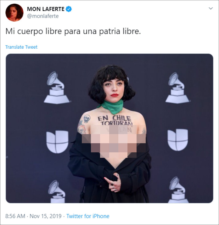 Mon Laferte's Bare Chest Tattoo