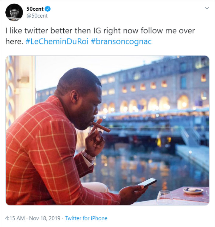 50 Cent Likes Twitter Better Than Instagram