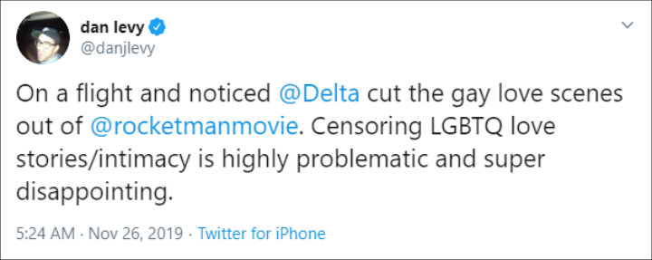 Dan Levy Calls Out Delta Airlines for Still Showing Censored Version of 'Rocketman'