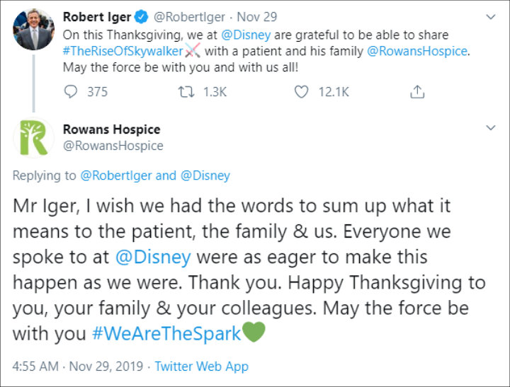 Rowans Hospice replied to Bob Iger