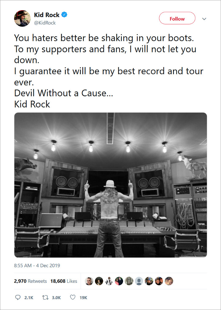 Kid Rock slams haters