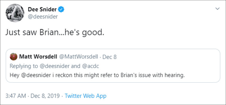 Dee says Brian Johnson's hearing is getting better