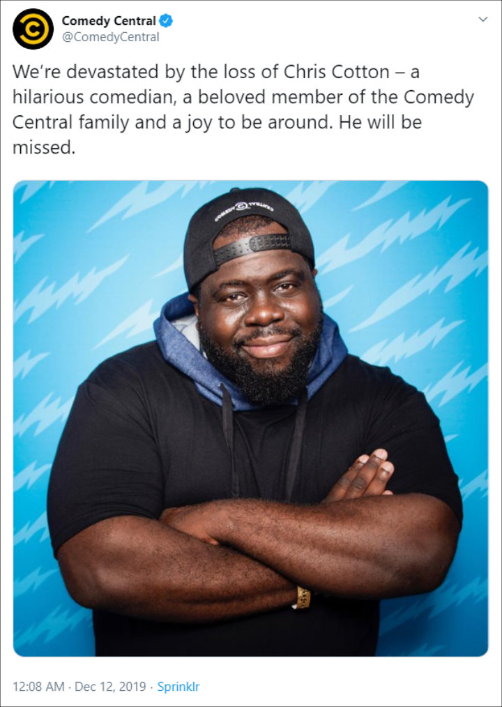 Comedy Central's Statement on Chris Cotton's Death