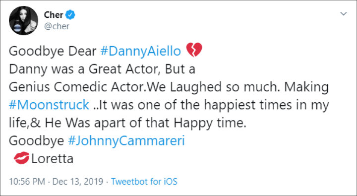 Cher Pays Tribute to Danny Aiello