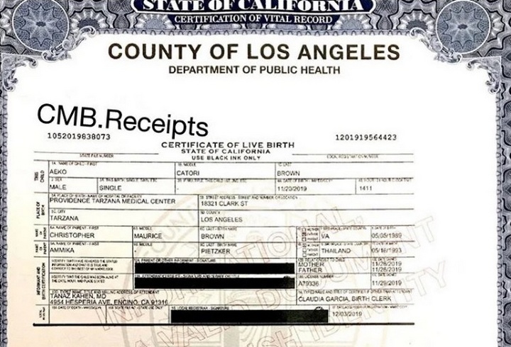 Birth certificate of Chris Brown and Ammika Harris' son